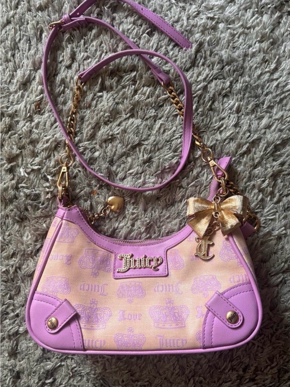 Juicy Couture Two-Tone Pink Shoulder Bag with Gold Bow Charm